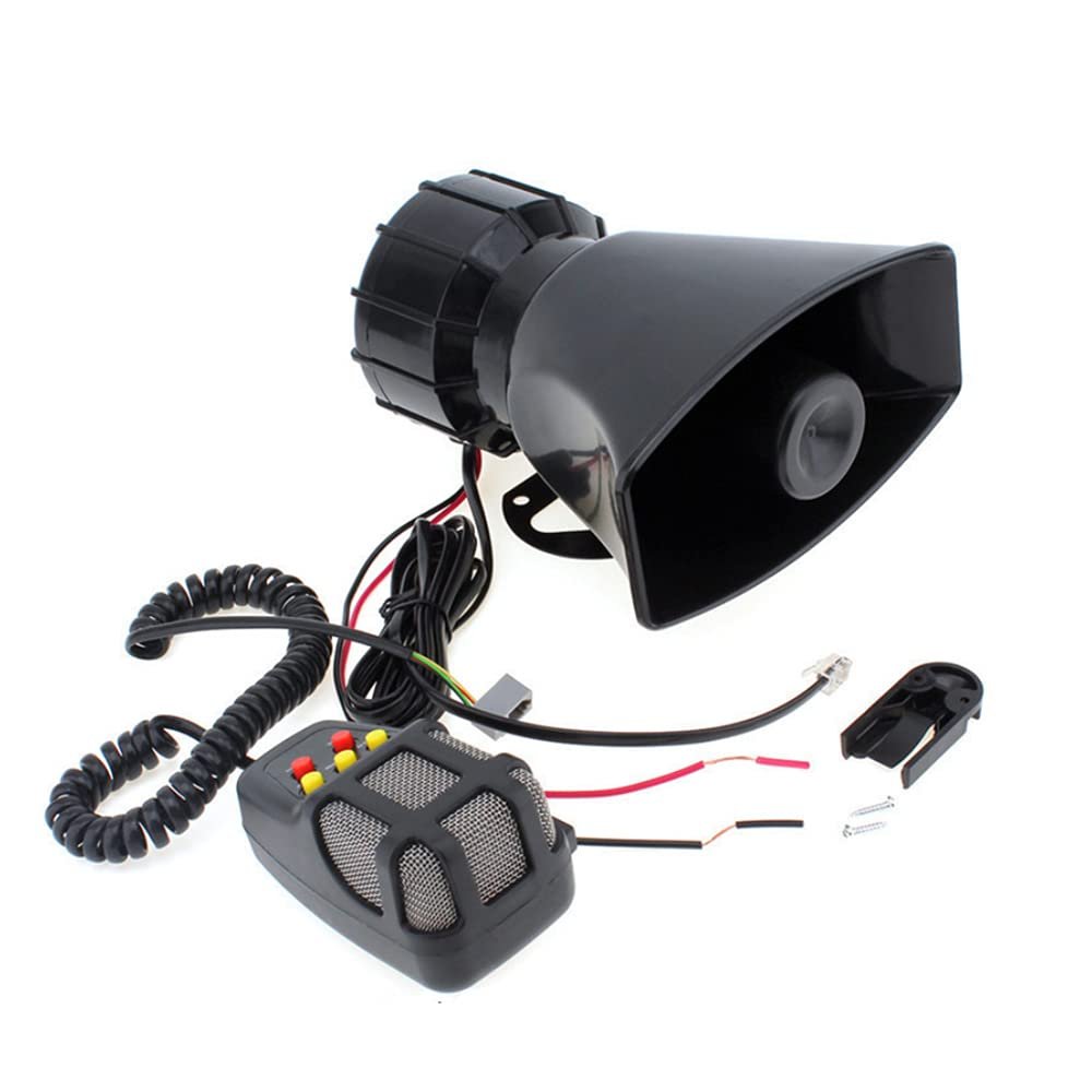 TOTMOX 100W 12V 5 Tone Sound Car Siren Horn with PA Speaker Alarm Black for Car Police Fire Ambulance Truck