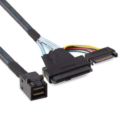 10Gtek Mini SAS SFF-8643 to U.2 SFF-8639 Cable, PCIe 4.0 X4 85 Ohm with 15-Pin SATA Power for NVMe SSD Hot-Swap, 0.5m/1.6ft