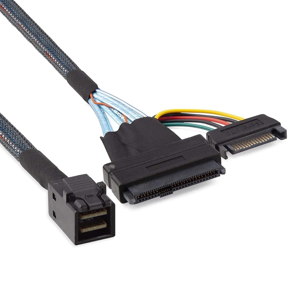 10Gtek Mini SAS SFF-8643 to U.2 SFF-8639 Cable, PCIe 4.0 X4 85 Ohm with 15-Pin SATA Power for NVMe SSD Hot-Swap, 0.5m/1.6ft
