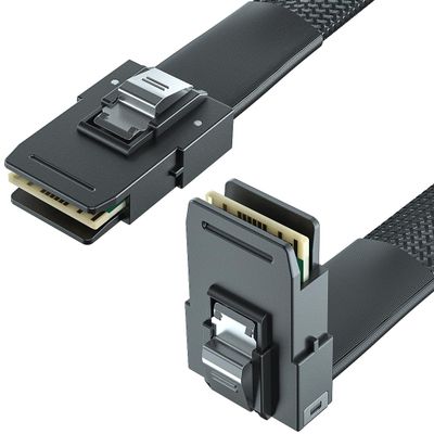 10Gtek SFF-8087 to SFF-8087 6G Internal Mini SAS Cable for Server Backplane/RAID Card, Hot-Swap Ready with SATA Compatibility, 100-Ohm, Straight to Right Angle, 0.5-m(1.6ft)