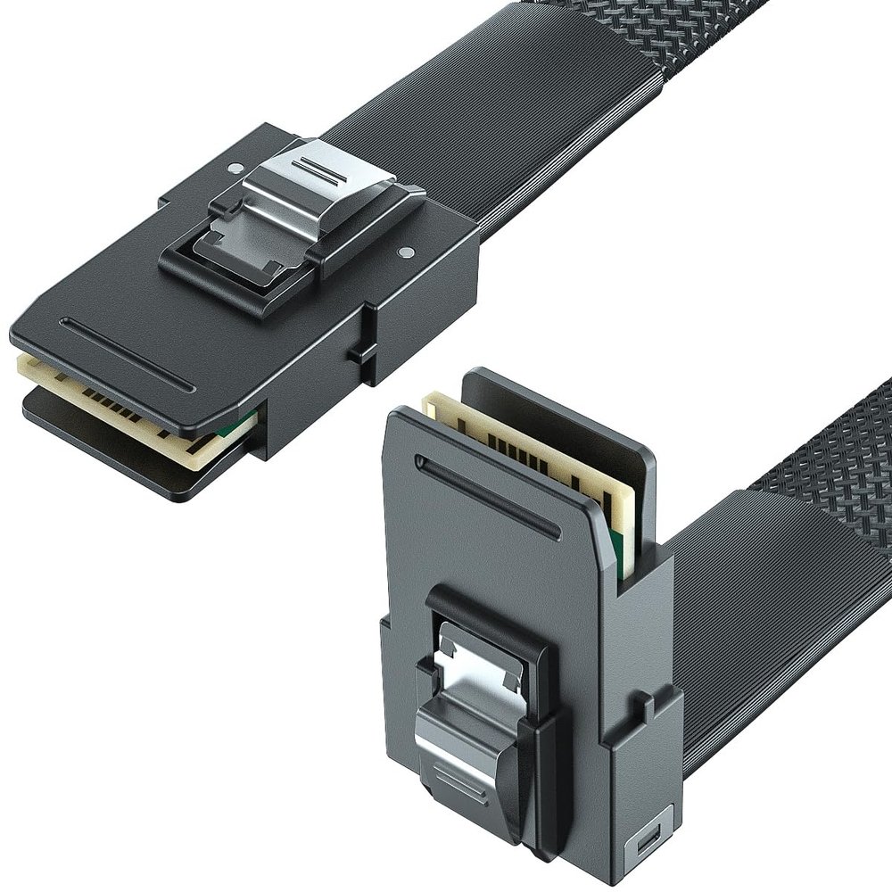 10Gtek SFF-8087 to SFF-8087 6G Internal Mini SAS Cable for Server Backplane/RAID Card, Hot-Swap Ready with SATA Compatibility, 100-Ohm, Straight to Right Angle, 0.5-m(1.6ft)