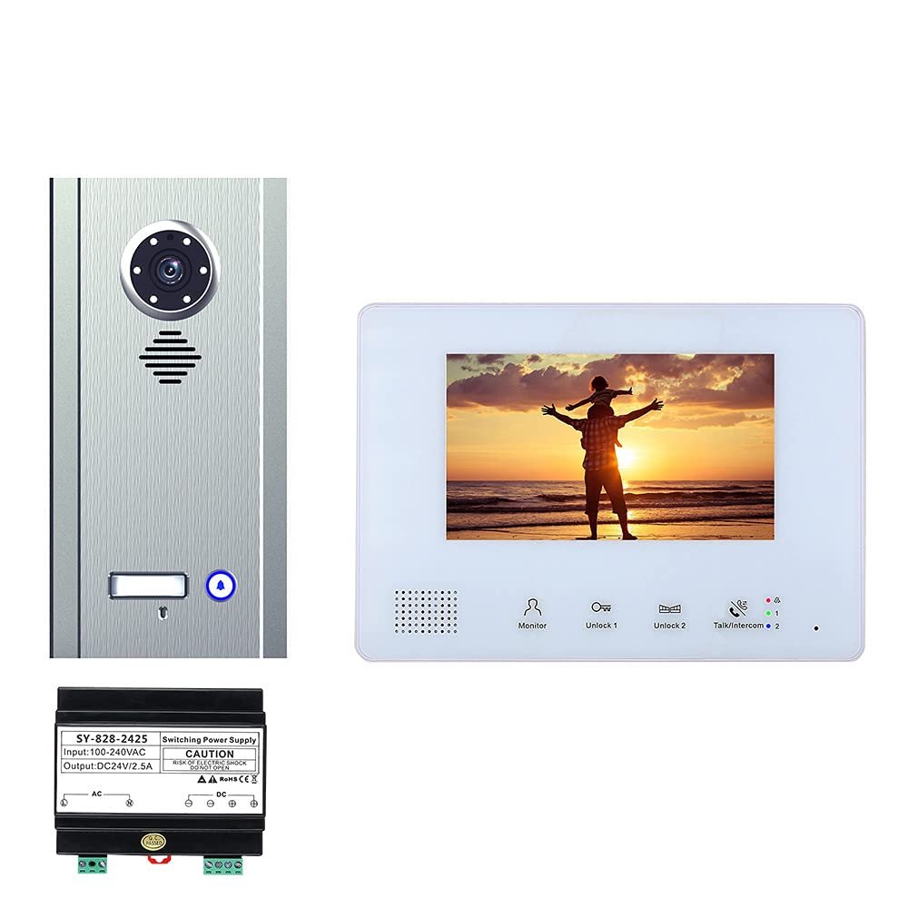 7 Inch Bus 2 Wire Video Door Phone Intercom Systems Kit for Home 1 Units Apartment Night Vision