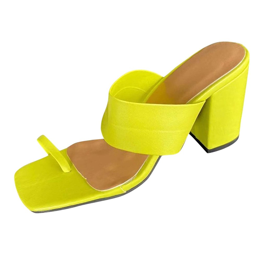 ZBYY Women's Square Toe Two Strap High Heeled Sandal Ring Toe Slip On Summer Sandals Dress Heeled Slippers High Slides