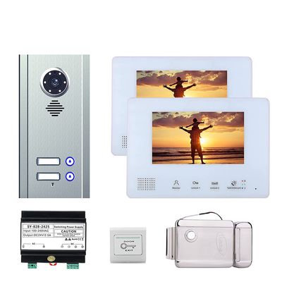 7 Inch Bus 2 Wire Video Door Phone Intercom Systems Kit for Home 2 Apartment Electronic Door Lock Home Night Vision
