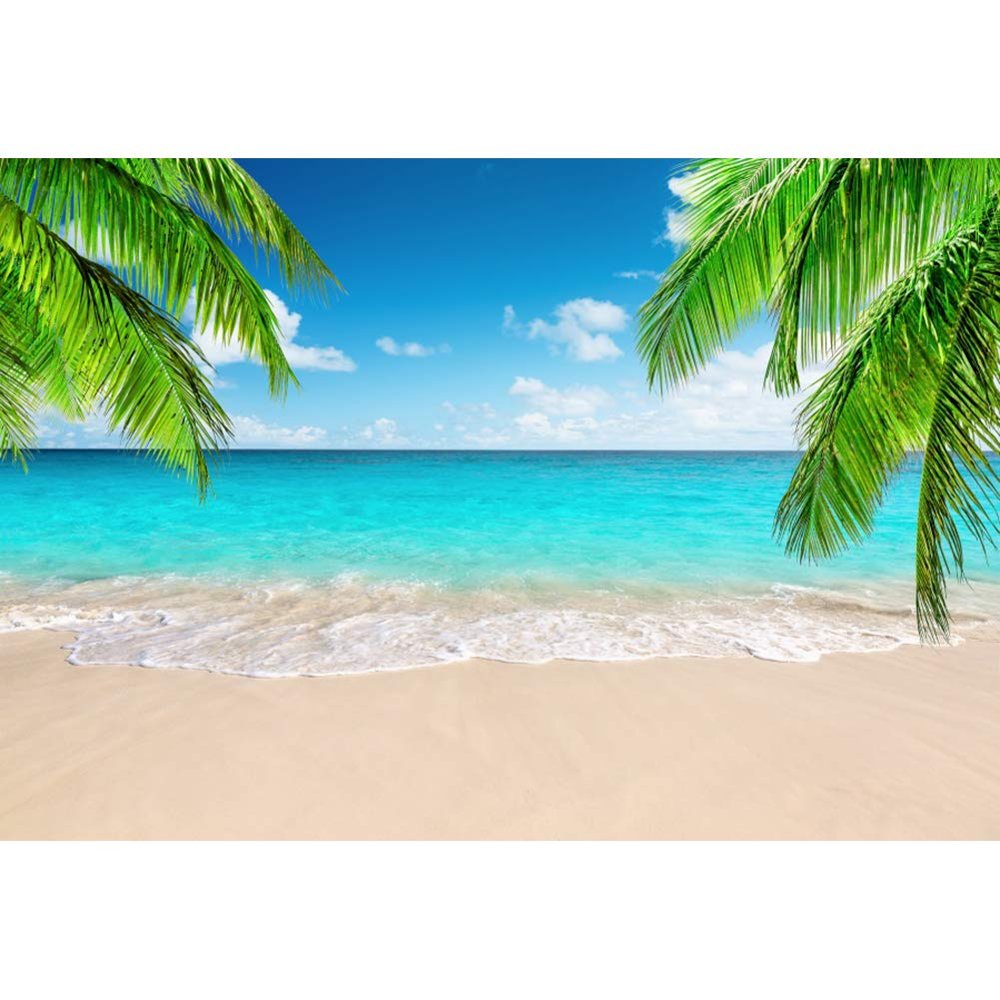 Leowefowa 3.5x2.5m Vinyl Summer Beach Backdrop Tropical Palm Beach Blue Sky Vacation Photo Background for Hawaii Birthday Wedding Party Photo Booth Shoots Studio Props Photography Backdrops