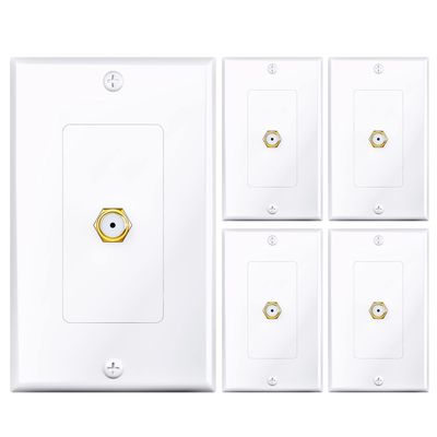 GearIT 4-Pack Coax/Coaxial F-Type Wall Plate, Single Gang for TV Box, TV Wall Jack, TV Cable Wall Connector, Cable Line, Cable Outlet, Cable Cover Faceplate in White, 4-Pk