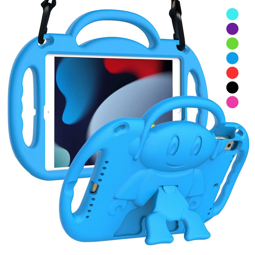 SUPLIK Kids Case for iPad 9th/8th/7th Generation (10.2 inch, 2021/2020/2019), iPad 10.2" Protective Case with Shoulder Strap Handle Stand for Apple iPad 7th/8th/9th Gen, Blue