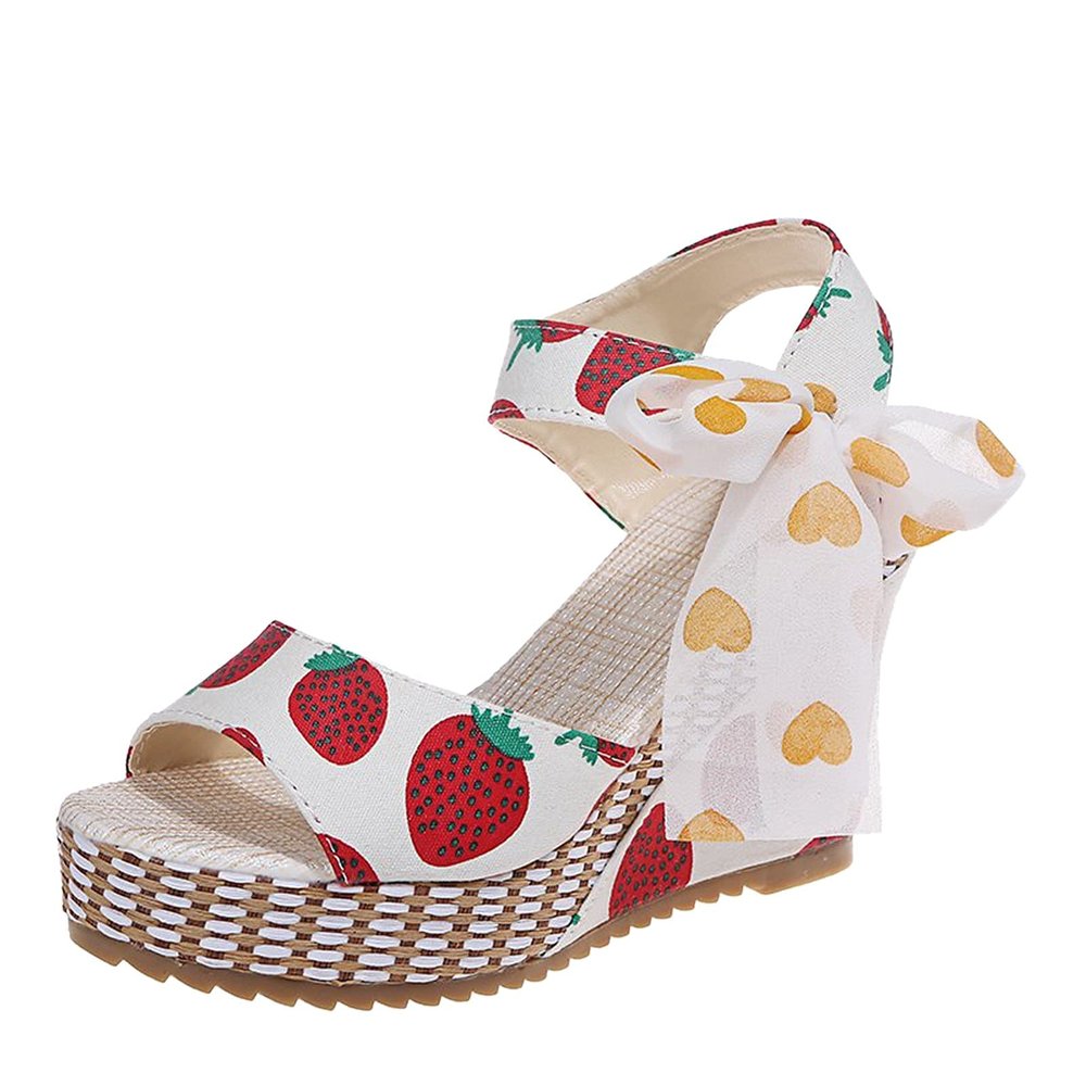 ZBYY Women's Ankle Strap Wedge Sandal Summer Open Toe Strappy Sandals Espadrille Platform Shoes Bowknot Dress Shoes