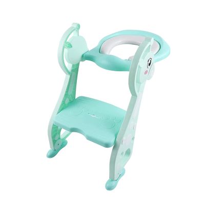 Foldable Children's Toilet Seat with Stairs, Children's Toilet Training for Children from 2-7 Years, Baby Potty Training Seat with Splash Guard(Pink/Green) (Color : Green)