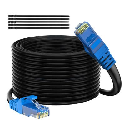 Adoreen Cat 6 Outdoor Ethernet Cable 250 Ft Black, High Speed Heavy Duty Long Internet Network Cable for POE Camera Cat 5 5e RJ45 LAN Patch Cable Cord, Sturdy Waterproof Direct Burial+25 Ties