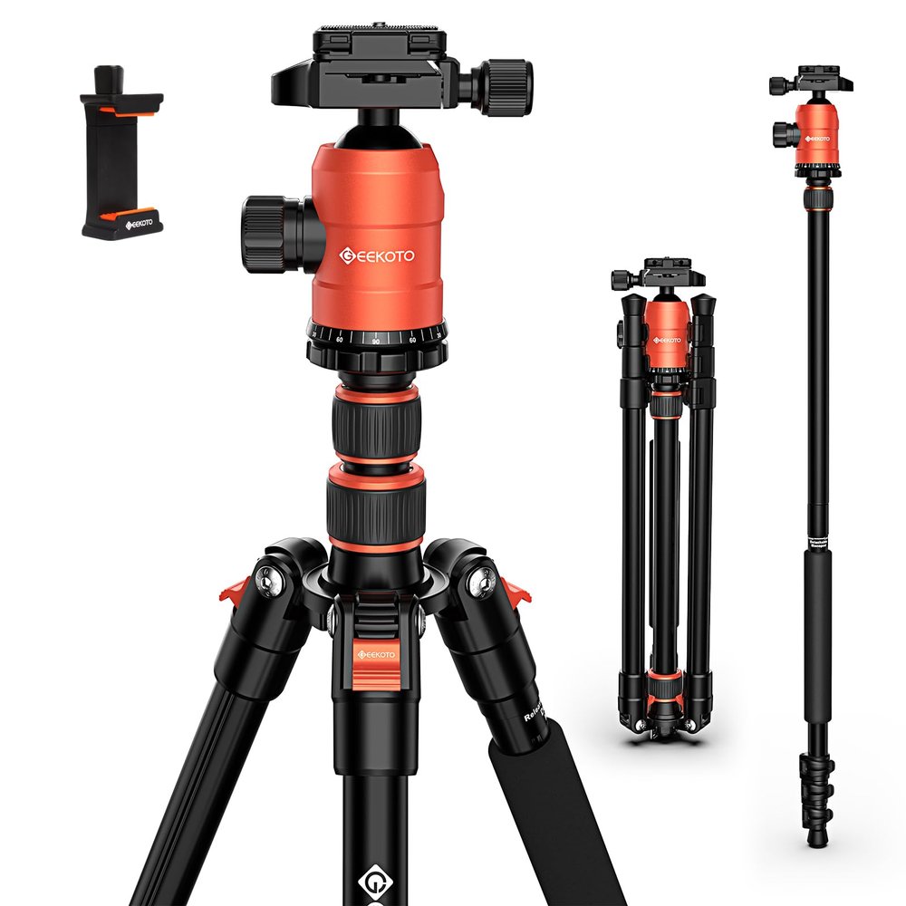 [Upgrade Version] GEEKOTO 77'' Aluminum Camera Stand & Monopod, Foldable Travel Gear with 360 Ball Head and Quick Release Plate for DSLR, Work, and Content Creation