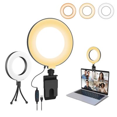 Ring Light with Stand & Clip, 6.3in Video Conference Lighting Kit, Ring Light with 3 Light Modes & 10 Brightness Levels, Ring Light for Computer/Laptop/Remote Working/Live Streaming/YouTube/TikTok