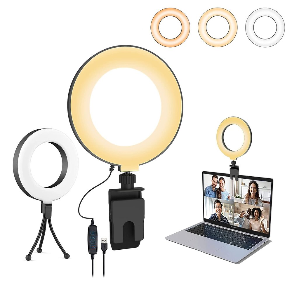 Ring Light with Stand & Clip, 6.3in Video Conference Lighting Kit, Ring Light with 3 Light Modes & 10 Brightness Levels, Ring Light for Computer/Laptop/Remote Working/Live Streaming/YouTube/TikTok