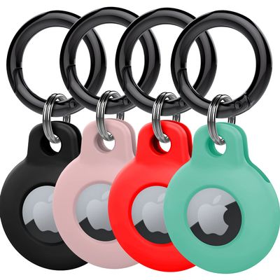 Kanya Silicone Case Compatible with AirTag,4 Pack Soft Anti-Scratch Shockproof Protective AirTag Skin Cover Holder with Carabiner for Apple AirTag Dog Collar (Black+Red+Pink+Light Green)
