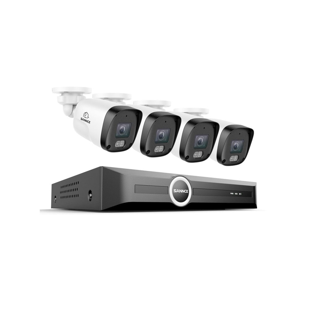 SANNCE 2K 3MP PoE Security Camera System, 8CH 6MP Surveillance NVR with 4PCS 3MP HD Weatherproof Cameras with H.265 Video Compression, Smart IR LED, APP Push Alert, Remote Access (Without HDD)