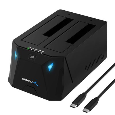 SABRENT USB Type C SATA 2.5 & 3.5 Dual Bay Hard Drive Docking Station | Offline Cloning | Up to 5Gbps | Tool Free Installation (EC-CH2B)