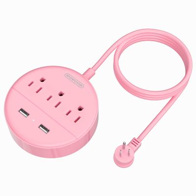 10 ft Long Extension Cord Power Strip with USB, NTONPOWER Pink Charging Station with 3 Outlet and 2 USB, Travel Power Strip Flat Plug, Wall Mount for Home Office Dorm Room and Cruise Ship, ETL Listed
