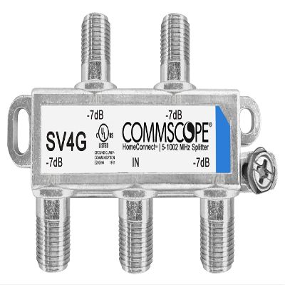 Commscope SV-4G HomeConnect 4-Way Coaxial Cable Splitter 5-1002 MHz CATV 120 dB 75 ohm IndoorOutdoor, Silver