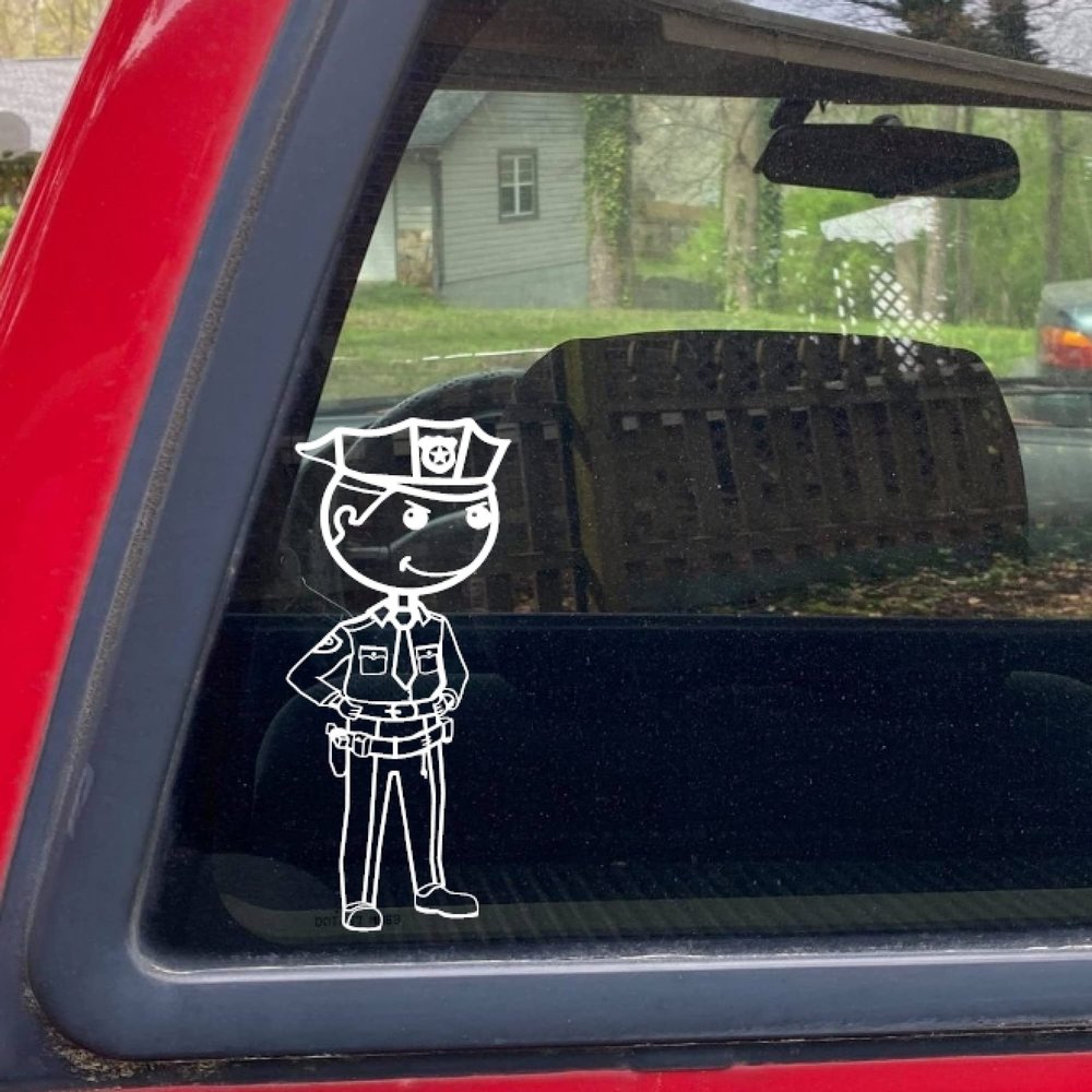 Police Officer Figure Vinyl Decal Sticker Male&Female 3.5x8 (White Male)
