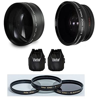 Hi-Def Wide Angle Telephoto and 3-Pc Filter Set for Sony Alpha A6600 ILCE-6600 (55mm Size)
