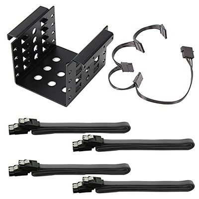 JMT 4-Bay 2.5 Inch to 3.5 Inch Hard Drive Caddy Internal Mounting Adapter Bracket Floppy Drive Aluminum Alloy Mobile Holder (Black w SATA Cable)