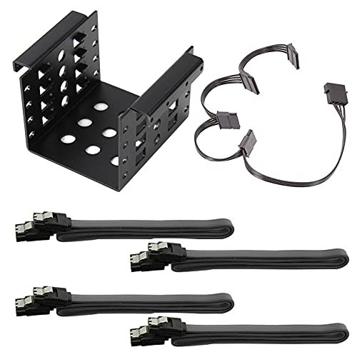 JMT 4-Bay 2.5 Inch to 3.5 Inch Hard Drive Caddy Internal Mounting Adapter Bracket Floppy Drive Aluminum Alloy Mobile Holder (Black w SATA Cable)