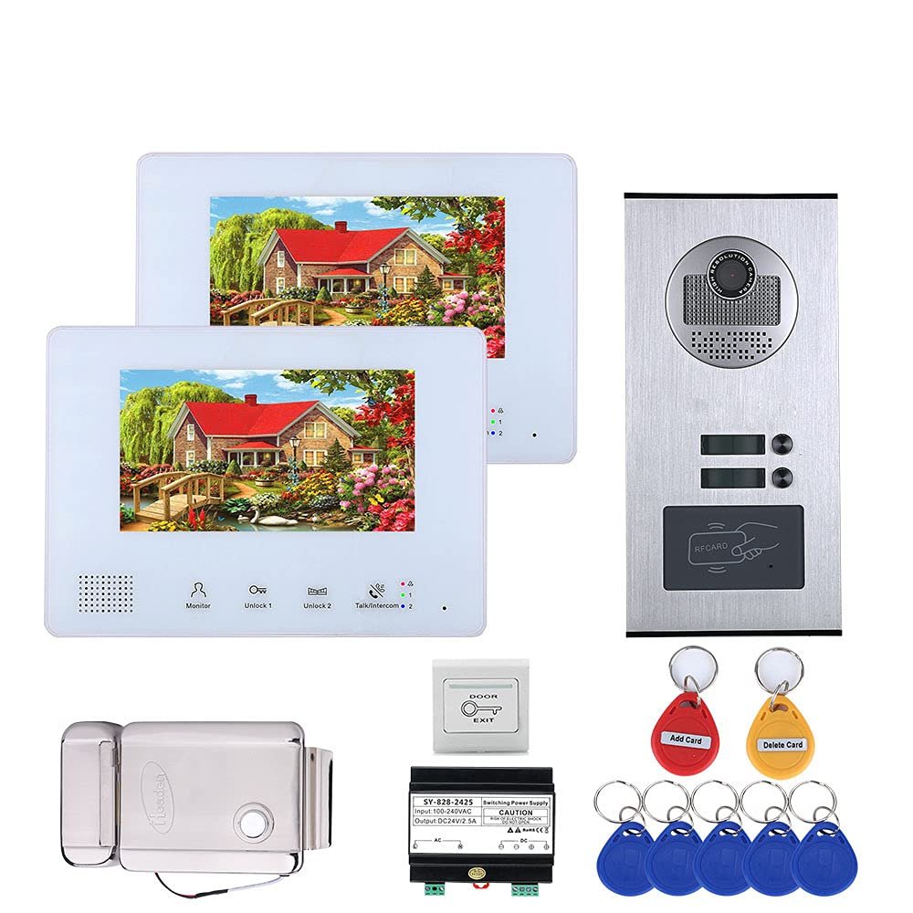 2 Units Apartment Bus 2 Wire Video Door Phone Intercom Systems 7 Inch Kit for Electronic Door Lock Home Night Vision