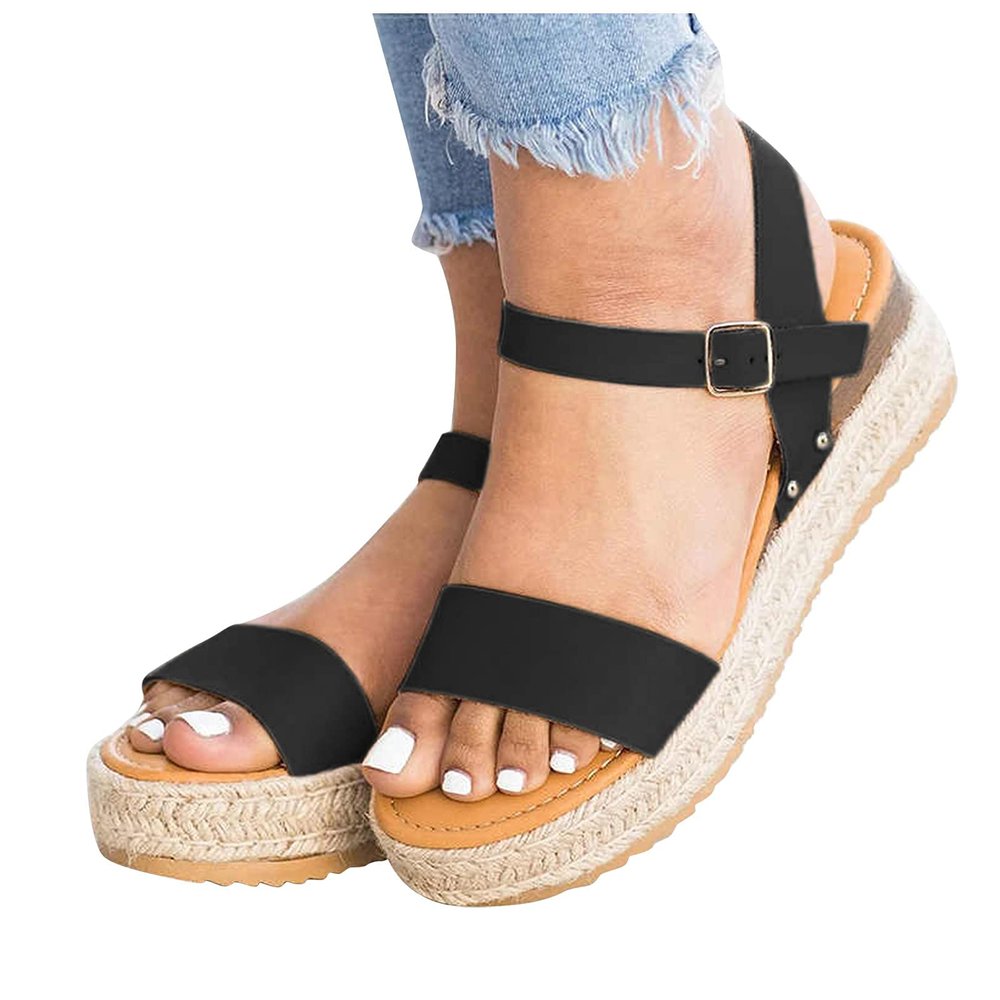 ZBYY Womens Open Toe Casual Ankle Strap Sandals Buckle Espadrilles Flatform Wedge Casual Sandals Comfort Dress Shoes
