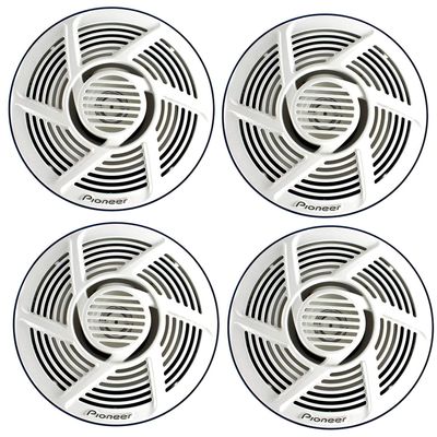 4 X Pioneer 6.5" Dual Cone Marine Boat Yacht Outdoor Stereo Speaker. 100W Max White Color - 2 Pairs (Renewed)