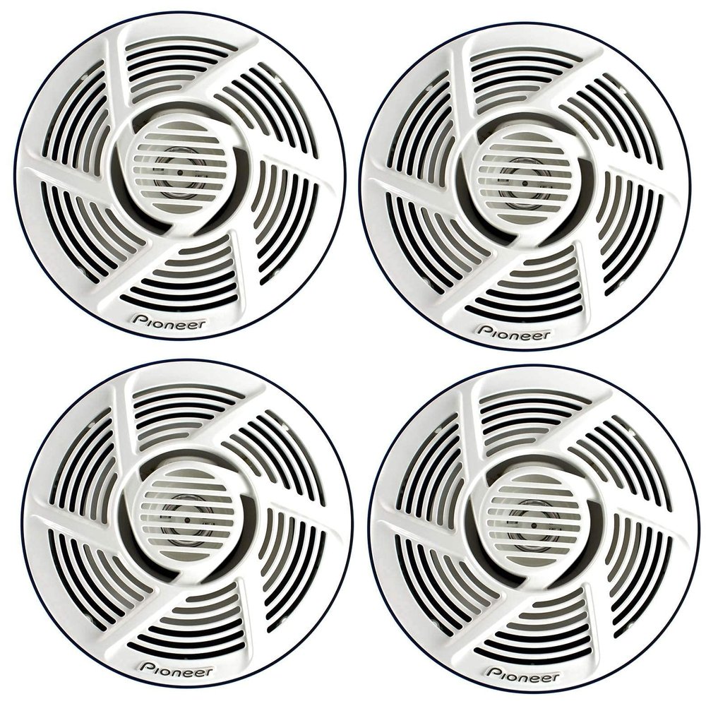 4 X Pioneer 6.5" Dual Cone Marine Boat Yacht Outdoor Stereo Speaker. 100W Max White Color - 2 Pairs (Renewed)