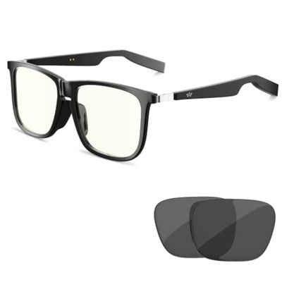 WitWot Smart Audio Glasses (Blue Light & Sun Lenses) for Men and Women, Open Ear Speaker & IP67 Waterproof, Rectangular, Medium