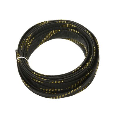 Aicosineg 16.4ft PET Flexible Braided Cable Sleeve 0.62inch Width Wire Loom Sleeving and Organizer Flexible Wire Mesh Sleeve Wrap Protector for TV Audio PC Cords from Pets Chewing Black and Gold