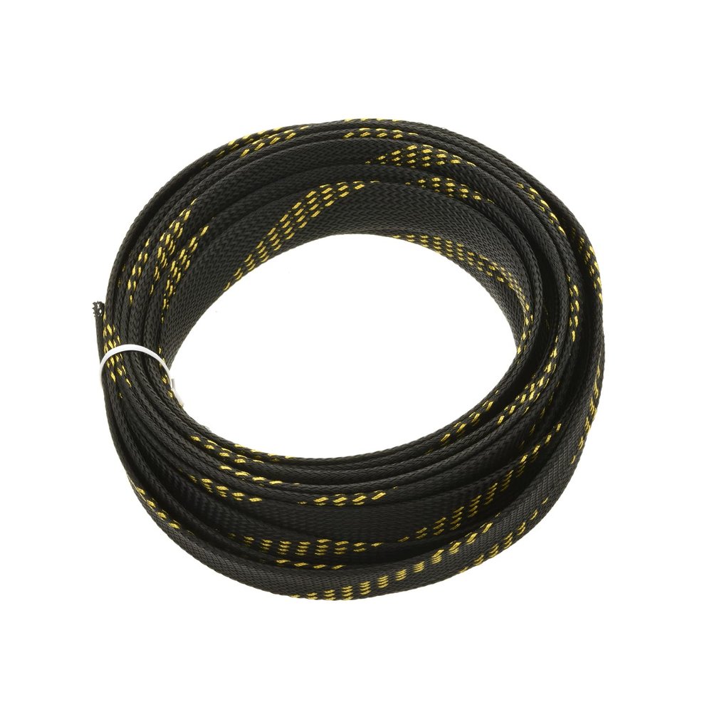 Aicosineg 16.4ft PET Flexible Braided Cable Sleeve 0.62inch Width Wire Loom Sleeving and Organizer Flexible Wire Mesh Sleeve Wrap Protector for TV Audio PC Cords from Pets Chewing Black and Gold