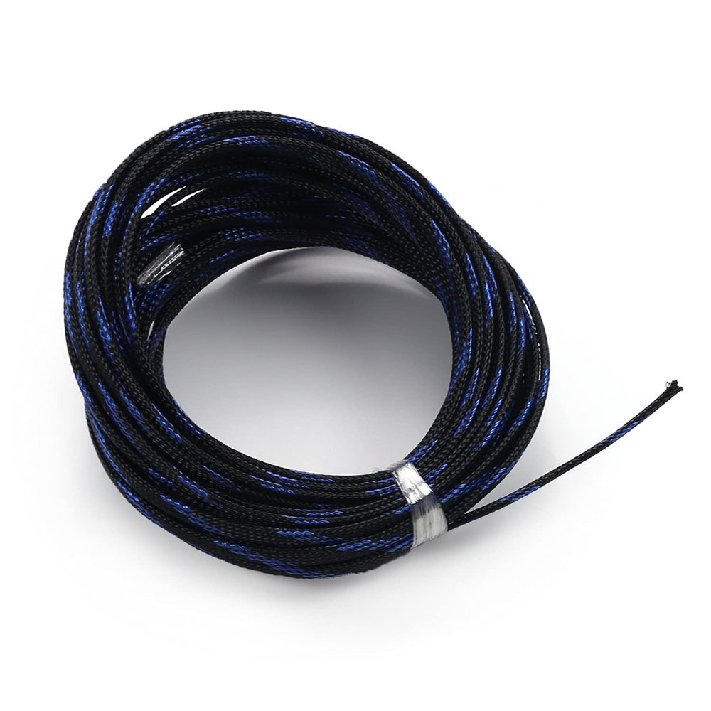 Aicosineg Cable Sleeve Braided Sleeving PET Wire Loom Tubing Cable 32.81ft-1/4inches Wrap Protector for HiFi Audio and Video Headphone Cable Protect Wires from Chewing of Pets Black and Blue