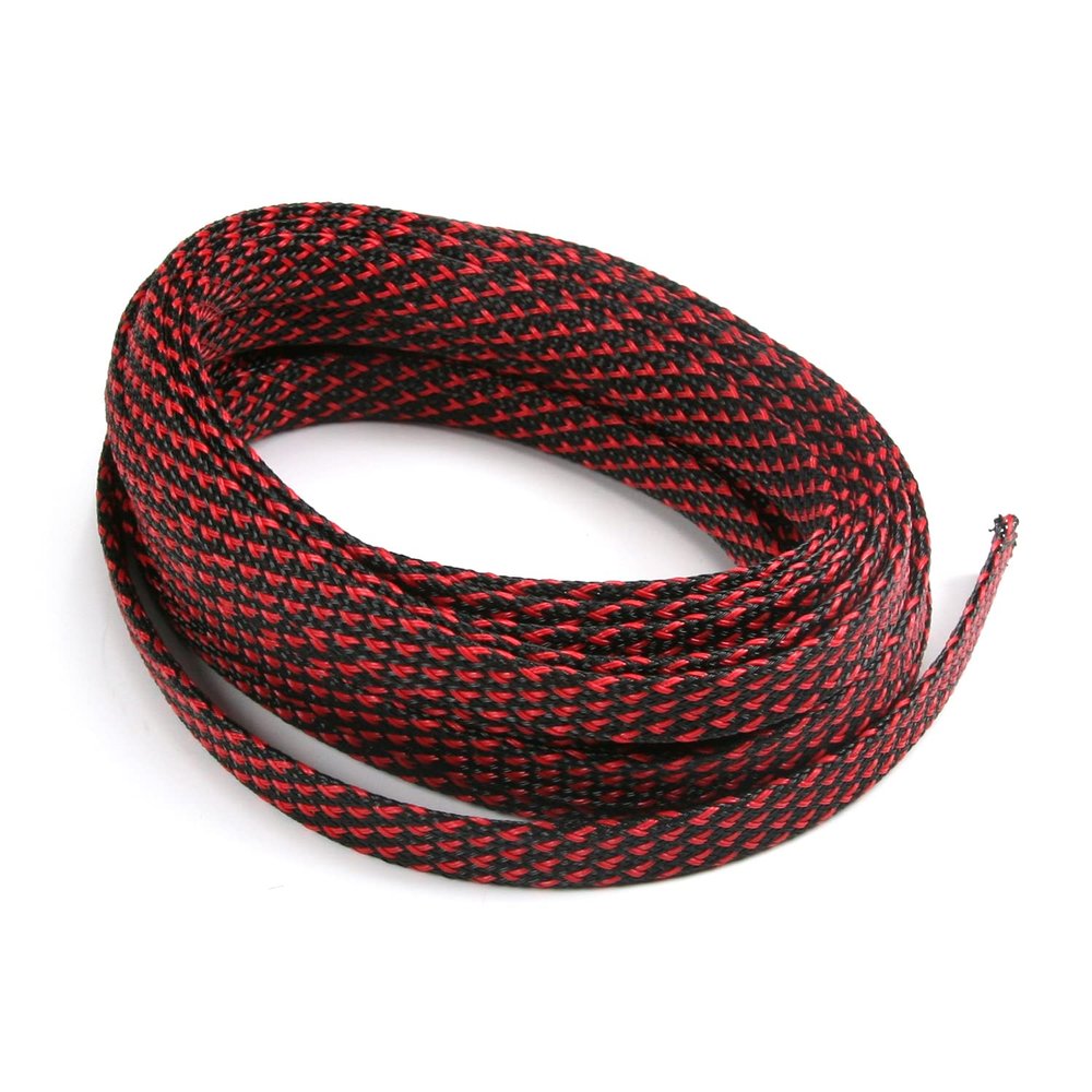 Aicosineg Cable Sleeve Braided Sleeving PET Wire Loom Tubing Cable 16.4ft-2/5inch Wrap Protector for HiFi Audio and Video Headphone Cable Protect Wires from Chewing of Pets Black and Red