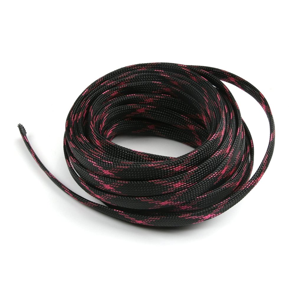 Aicosineg Cable Sleeve Braided Sleeving PET Wire Loom Tubing Cable 32.81ft-2/5inch Wrap Protector for HiFi Audio and Video Headphone Cable Protect Wires from Chewing of Pets Black and Pink