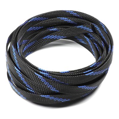 Aicosineg 16.4ft PET Flexible Braided Cable Sleeve 0.4inch Width Wire Loom Sleeving and Organizer Flexible Wire Mesh Sleeve Wrap Protector for TV Audio PC Cords from Pets Chewing Black and Blue
