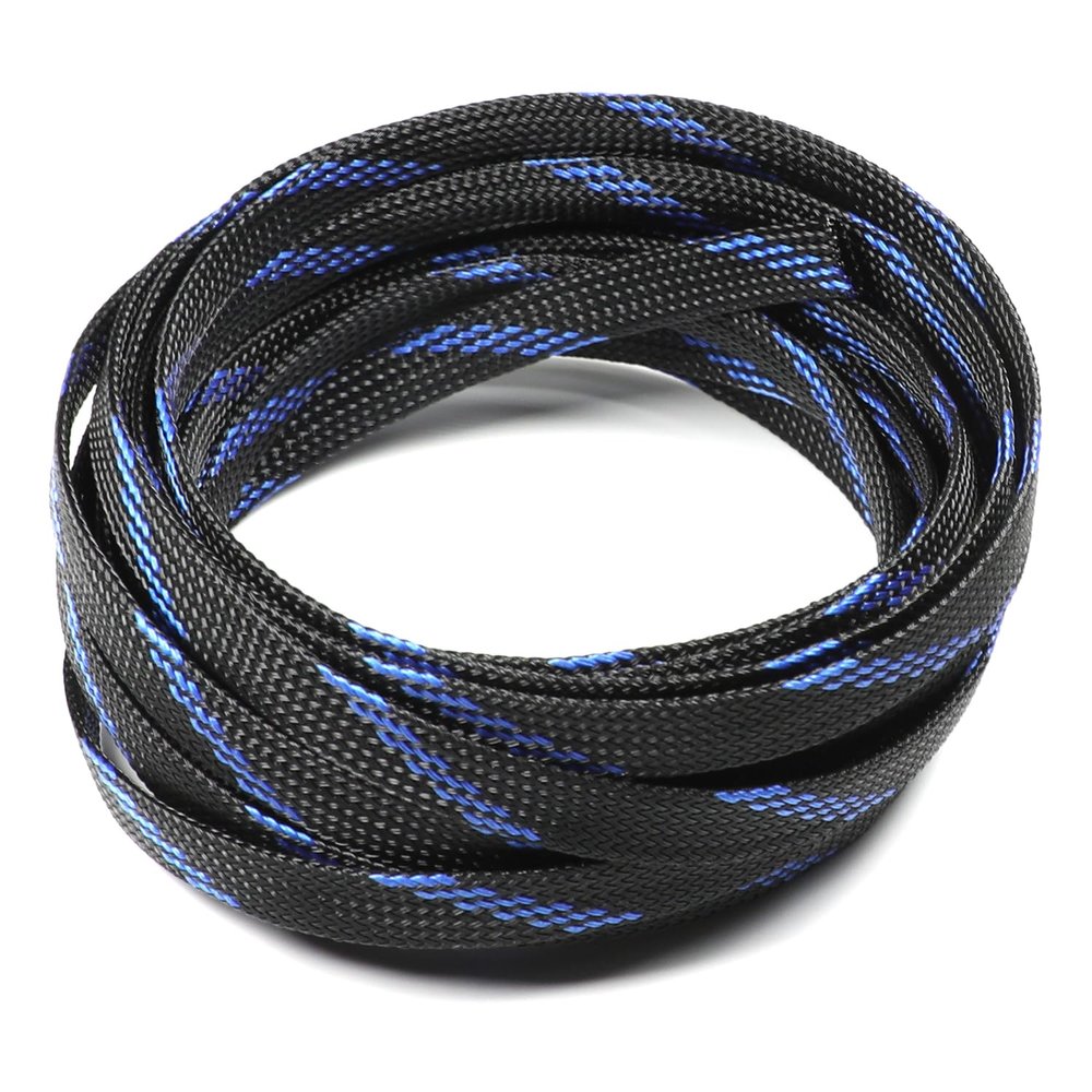 Aicosineg 16.4ft PET Flexible Braided Cable Sleeve 0.4inch Width Wire Loom Sleeving and Organizer Flexible Wire Mesh Sleeve Wrap Protector for TV Audio PC Cords from Pets Chewing Black and Blue