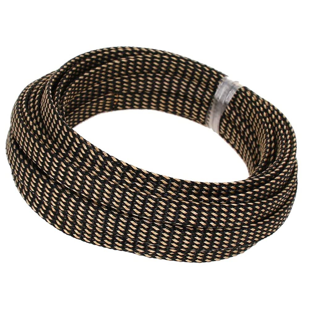 Aicosineg 16.4ft PET Flexible Braided Cable Sleeve 0.33inch Width Wire Loom Sleeving and Organizer Flexible Wire Mesh Sleeve Wrap Protector for TV Audio PC Cords from Pets Chewing Black and Gold