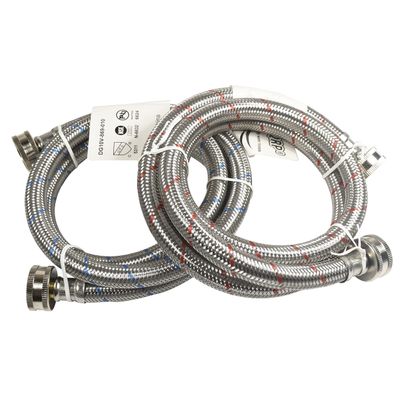 HQRP 4 ft Stainless Steel Washing Machine Hose Set - Burst Proof 304 Braided - Hot Cold Red Blue Striped - 3/4 in FGH x 3/4 in FGH Universal - 2 Pack