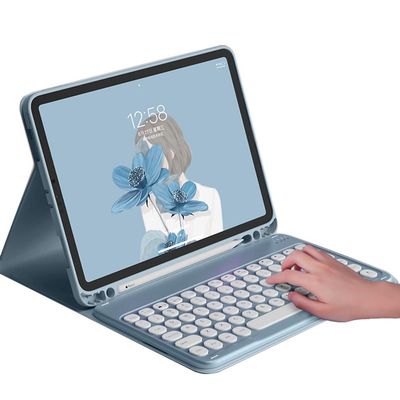 HENGHUI Keyboard Case for 9.7 inch iPad 6th 5th Generation, Air 2 iPad Pro 9.7 inch Cute Round Key Color Keyboard Wireless Detachable BT Keyboard Cover with Pencil Holder (Blue)