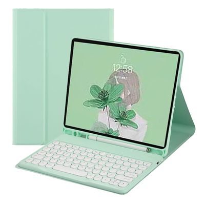 HENGHUI Keyboard Case for iPad Pro 11 inch (4th 3rd/2nd/1st Gen) Case with Cute Round Key Wireless Detachable BT Color Keyboard Cover with Pencil Holder (MintGreen)