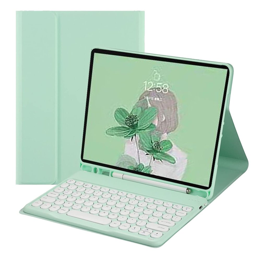 HENGHUI Keyboard Case for iPad Pro 11 inch (4th 3rd/2nd/1st Gen) Case with Cute Round Key Wireless Detachable BT Color Keyboard Cover with Pencil Holder (MintGreen)