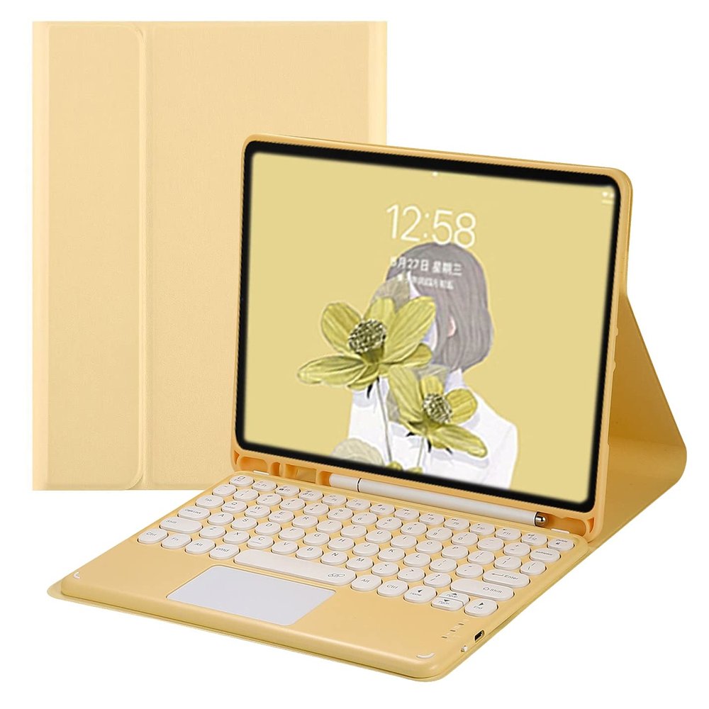 2022 New iPad Pro 11 inch Keyboard Case with Touchpad Cute Round Key Color Keyboard iPad Pro 11" 4th 3rd 2nd Generation 2018 2020 2021 Detachable Touch Keyboard Slim Smart Cover (Yellow)