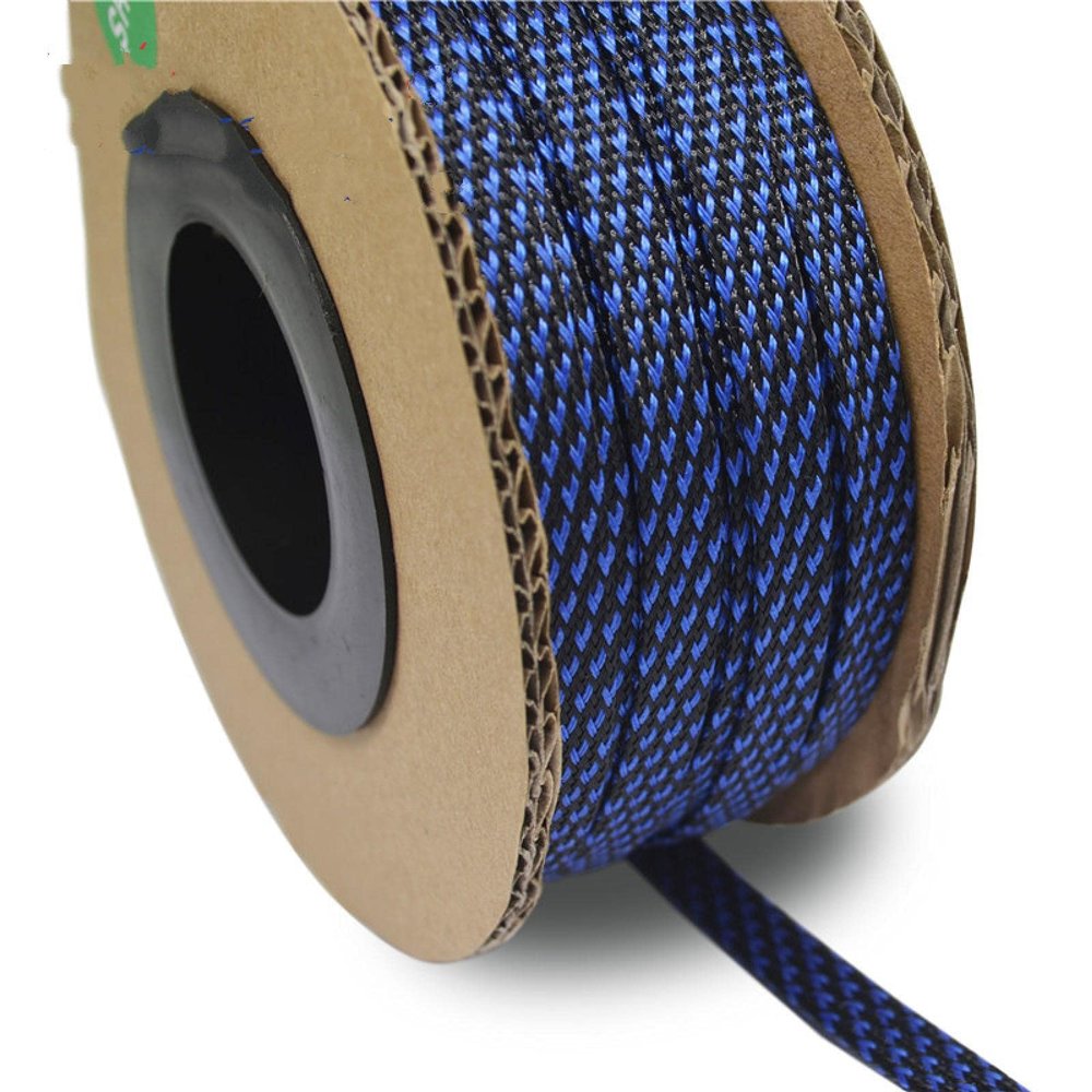 30meters/lot 100ft 14mm PET Expandable Braid Sleeving Flexo Wire Cable Sleeve DIY BlackBlue