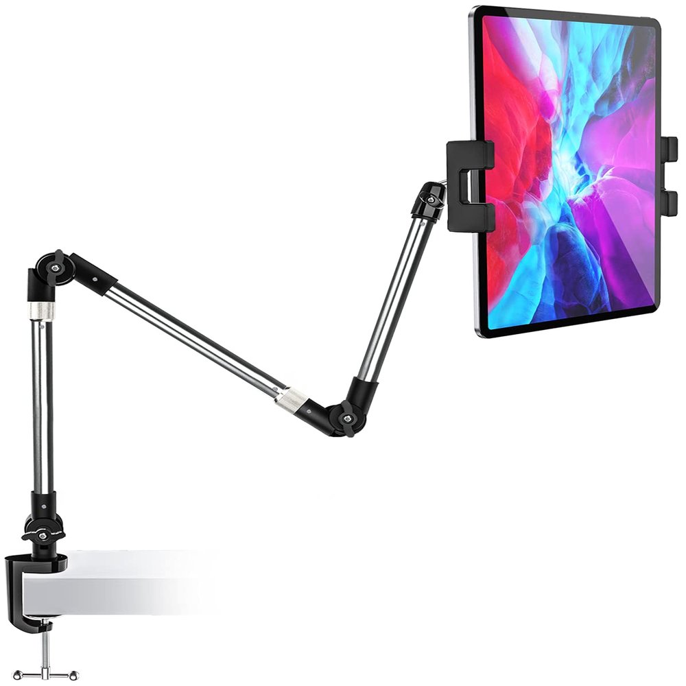 woleyi Adjustable Tablet Mount Holder, Aluminum 35" Desk/Bed Clamp Tablet Stand with Foldable 360 Swivel Arm, for iPad Pro Air Mini, Galaxy Tabs, Z Fold, iPhone, Switch, Fire HD, 4.7-13" Devices