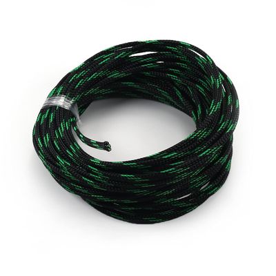 Aicosineg Black and Fluorescent Green PET Braided Sleeving 32.81 Ft Length 0.16 Inch Flat Width Cable Sleeve for Protect Cable 1Pcs