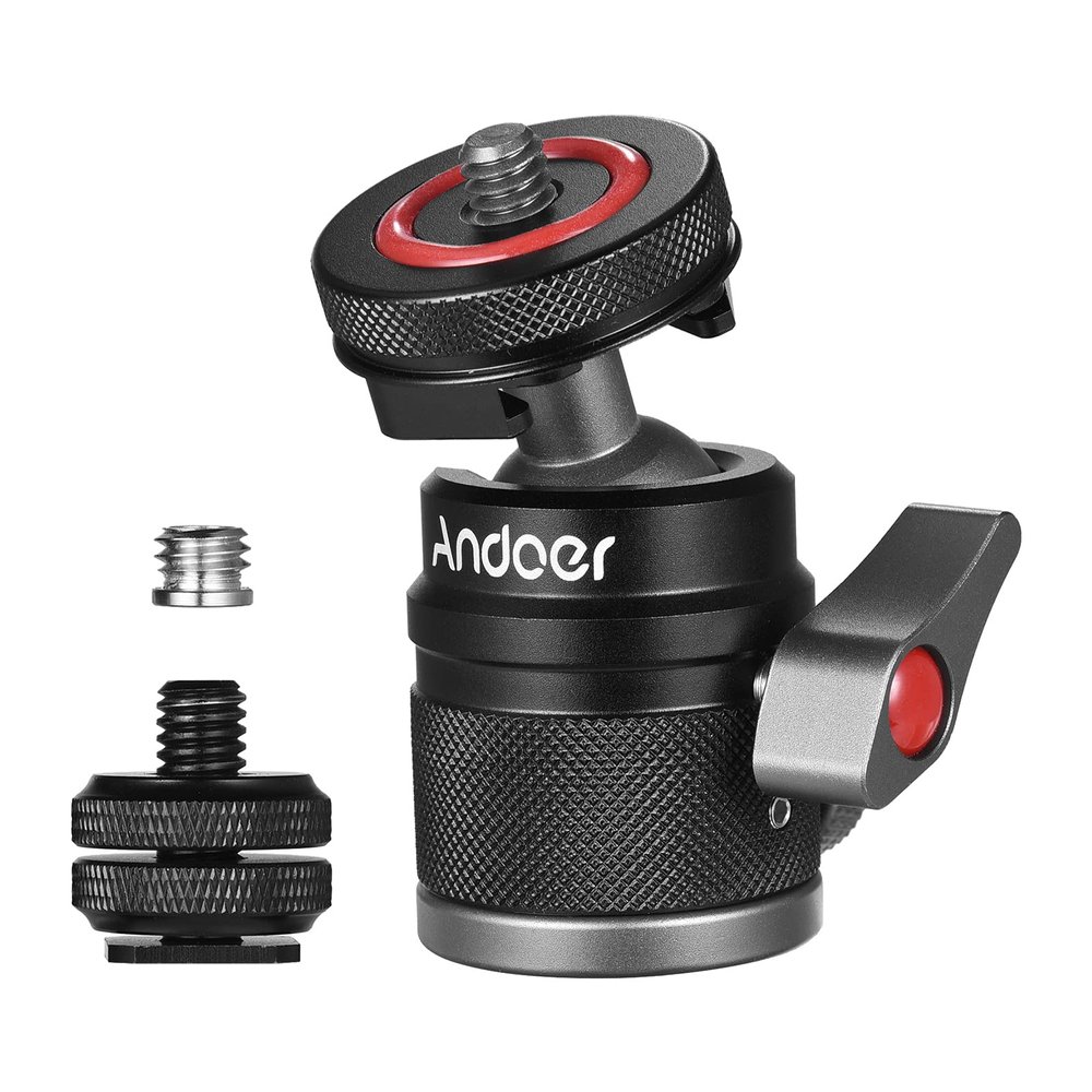 Andoer Mini Ball Head Adapter Monitor Mount Cold Shoe Adapter 360 Rotating Aluminum Alloy 1/4 Inch & 3/8 Inch Screw for Mounting Camera Monitor Microphone LED Video Light