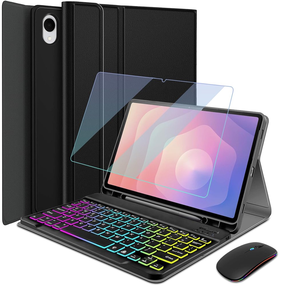 HSIAOZ Backlit Keyboard Case for Samsung Galaxy Tab S11 11 Inch 2025 (SM-X736B/ SM-X730) with Screen Protector & Mouse, Rainbow Backlight Detachable Wireless Keyboard with PU Leather Folio Case