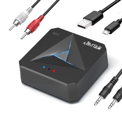 JIMTAB Bluetooth Transmitter Receiver Adapter 5.1 Portable HiFi Wireless Audio AUX Adapter Built-in Microphone NFC for Projector Car TV Speaker Phone Bluetooth Headphone (Space Black)